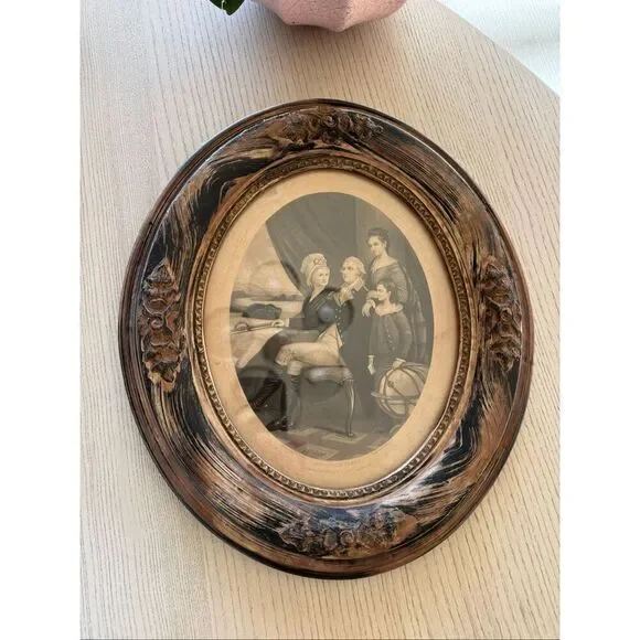 Antique George Washington Family framed etching president of the United States